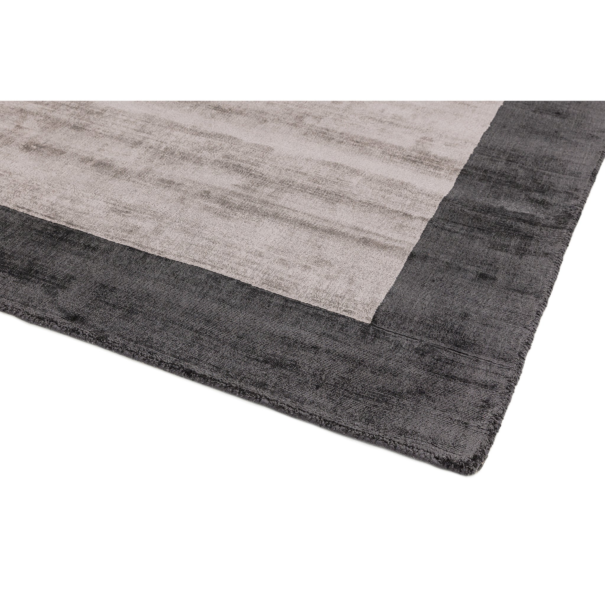 Hand Woven Viscose Rug with Border in Charcoal and Silver